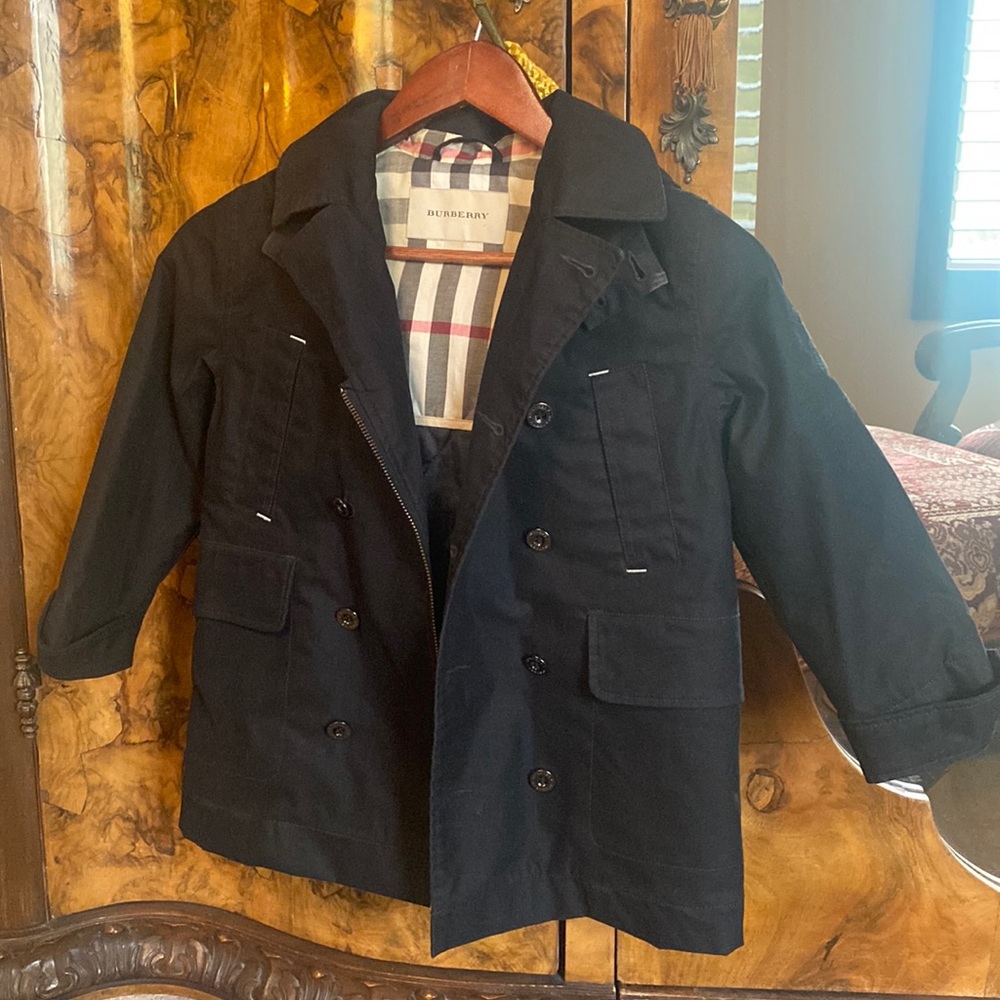 Black Child’s Burberry Hooded Raincoat